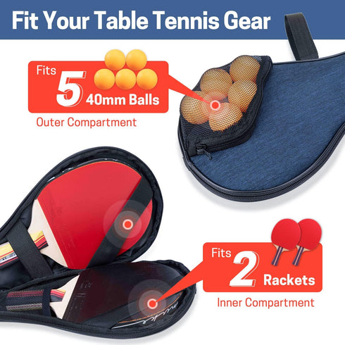 VISEMAN Table Tennis Racket Cover, Portable Waterproof Paddle Case to Hold 2 Paddles and 5 Balls