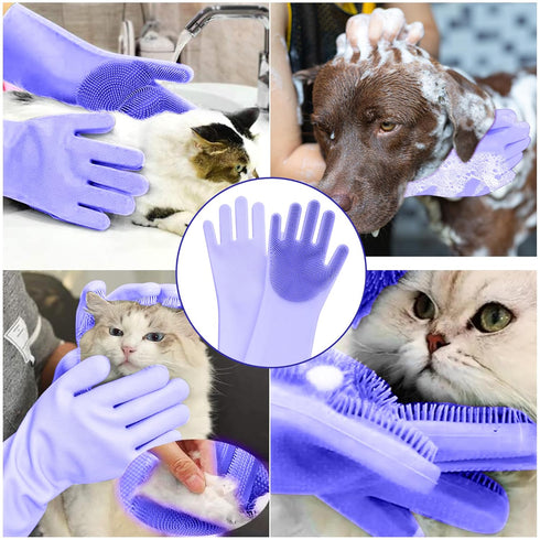 Pet Grooming Gloves - Dog Washing Gloves with High-Density Teeth, Silicone Bathing Gloves for Bathing and Massaging