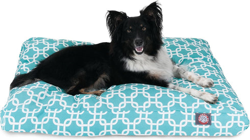 Teal Links Medium Rectangle Indoor Outdoor Pet Dog Bed with Removable Washable Cover by Majestic Pet Products