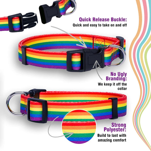 Native Pup Rainbow Flag Dog Collar, Medium, LGBTQ Flags Equality Pet Apparel Decor Gift