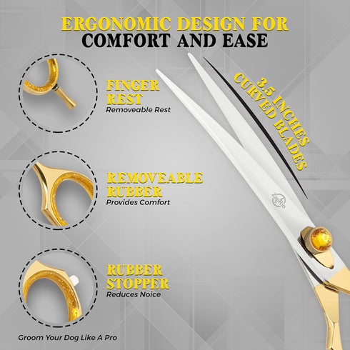 ZAPRIO 7.5 Inch Curved Grooming Scissors for Dogs and Cats Professional Pet Grooming Shears for Face, Paws, Body