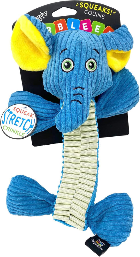 Spunky Pup Wibbleez Dog Toy, Stretchy Nylon Webbing with Plush Squeaker Head, Durable Tug Toy