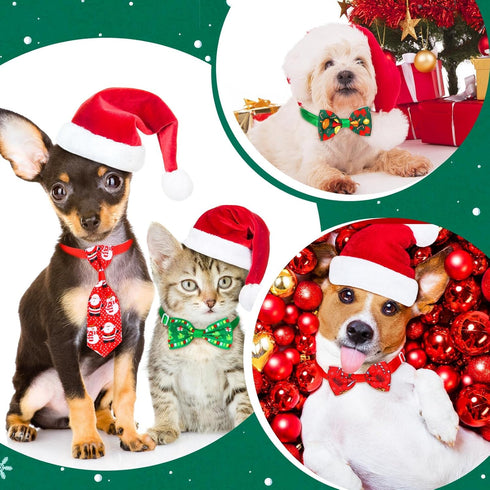 Chunful 150 Pcs Halloween Dog Bow Ties Collars Bulk Adjustable Set for Small Medium Pets (Santa Claus)