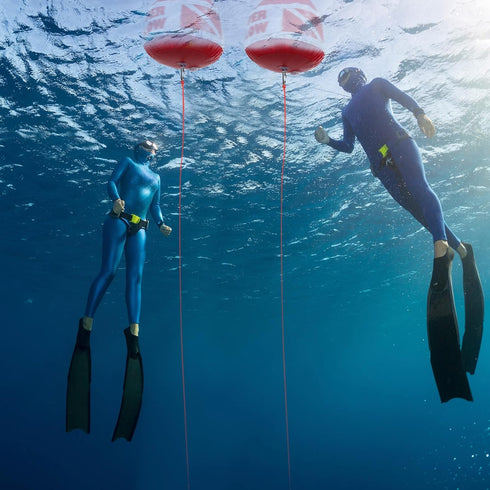Maitys Heavy Duty PVC Dive Flag Float Freediving Rope Set with Inflatable Signal Floater and Lanyard for Snorkeling