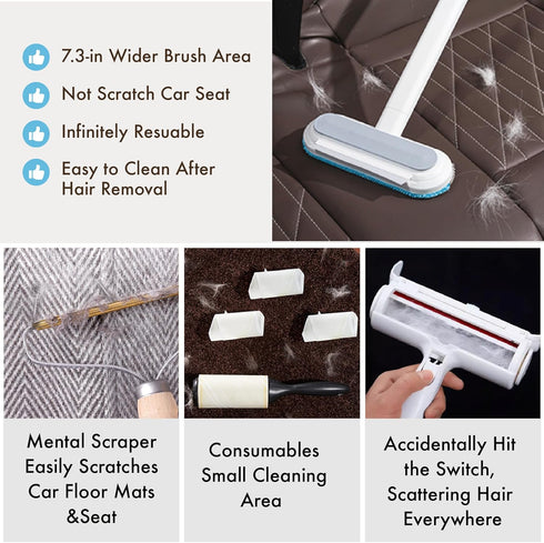 Dog Hair Remover for Car, Complete 3 in 1 Pet Hair Detailer Brush for Car and Home, Reusable Fur Cleaning Solution
