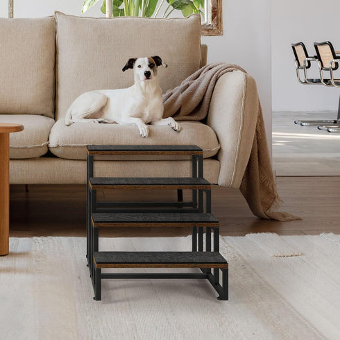 Dog Stairs for Small Dogs, 4 Steps Non-Slip Pet Stairs for High Bed & Couch, Industrial Brown