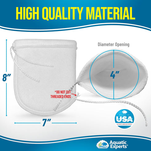 Aquatic Experts 200 Micron Drawstring Filter Sock for Saltwater and Freshwater Aquarium, 8 Pack