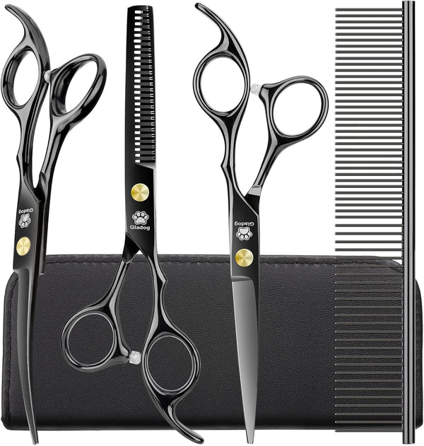 Dog Grooming Scissors Kit with Safety Round Tips, GLADOG Professional 5 in