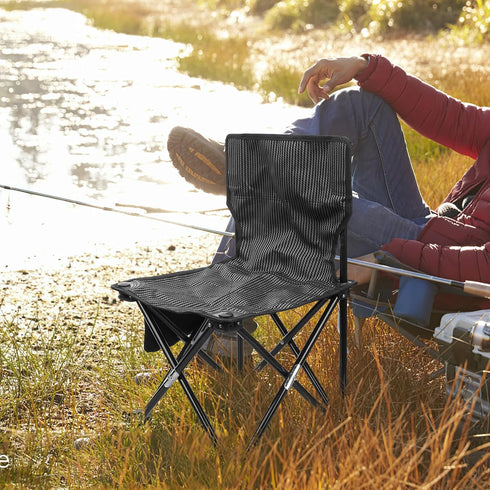 balacoo Portable Foldable Fishing Chair with Oxford Cloth and Carry Bag, Small Gray Striped Camping Chair for Outdoor
