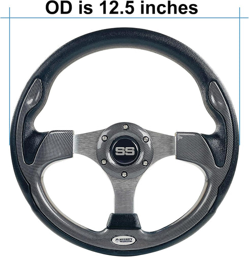 Huskey 12.5 Inch Racing Style Golf Cart Steering Wheel, Carbon Fiber, Compatible with Club Car/EZGO/Yamaha, Classic SS