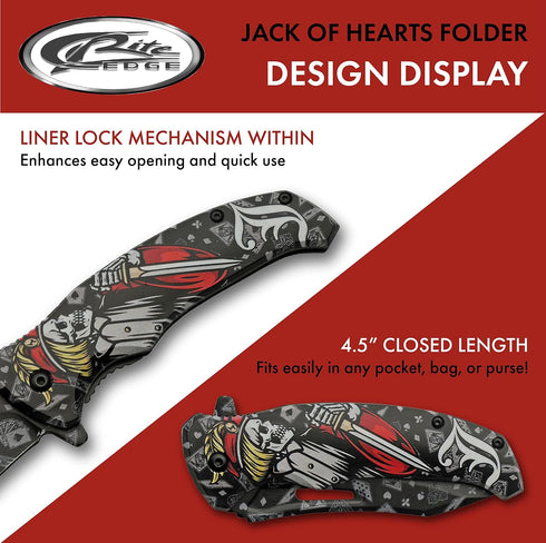 SZCO Supplies 8.5” Jack Of Hearts Skull Liner Lock EDC Folding Knife with Pocket Clip