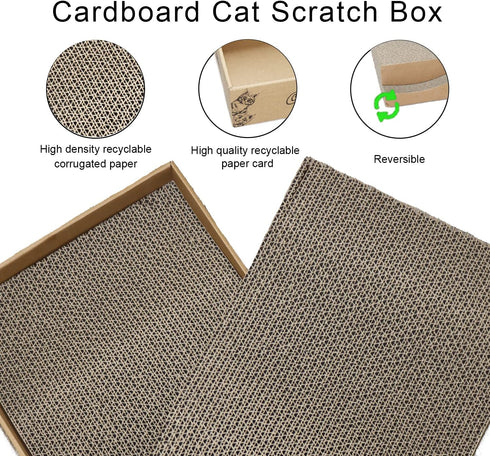 Cat Scratch Pad, 2PCS Cardboard Scratcher Box, Reversible Durable Scratching Pads for Indoor Cats with Catnip