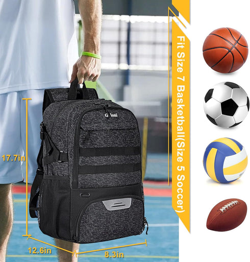 Goloni Basketball Backpack, Large Sports Bag with Ball & Shoe Compartment for Volleyball Soccer