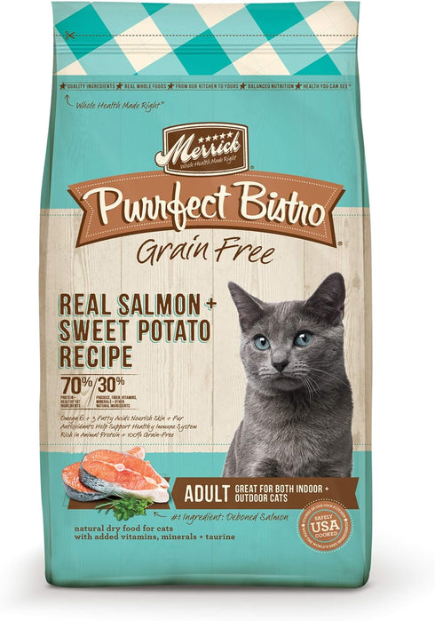 Merrick Purrfect Bistro Grain Free Dry Cat Food for Adult Cats, Real Salmon and Sweet Potato Recipe - 4 lb. Bag