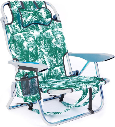 Portable Beach Chair for Adults, Outdoor Camping Chair Lay Flat Folding Backpack