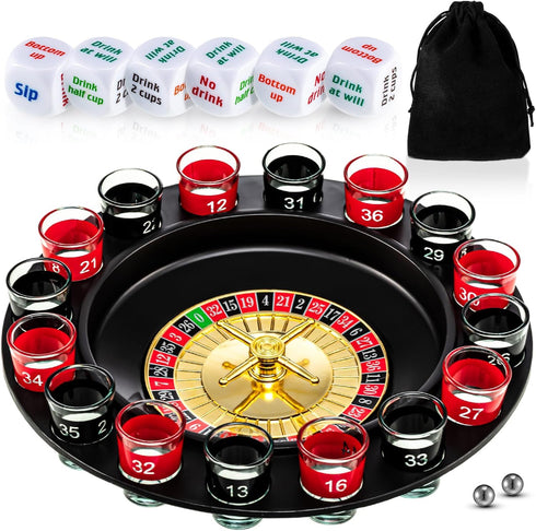 Hiboom Shot Glass Roulette Game and Drinking Dice Set - 16pcs Glasses