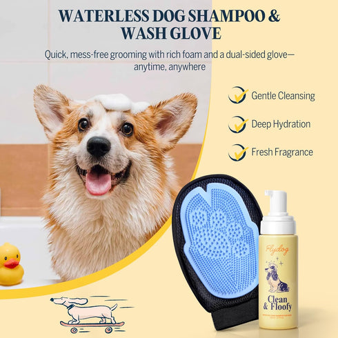Clean and Floofy Dry Dog Shampoo with Glove No Rinse Spray Foam, Anti-Itch, Odor Control, Moisturizing & Conditioning