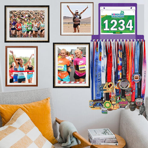 Race Medal Holder Wall Hanger,Marathon Medal Display and Runner Medal Hanger Display,Bib Running Medal Display, Running