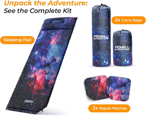 Foxelli Self Inflating Sleeping Pad for Camping, Lightweight Insulated Foam Camping Mat with Pillow for Backpacking and