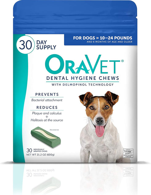 ORAVET Dental Chews for Dogs, Oral Care Chews for Small Dogs (10-24 lbs.), Blue Pouch, 30 Count.