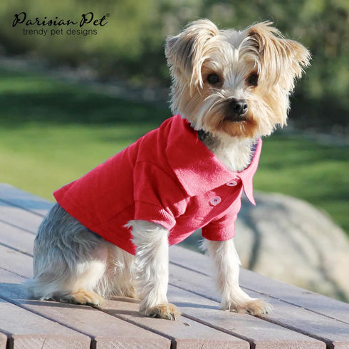 Parisian Pet Dog Polo Shirt, Breathable Cotton, Solid Color Summer Pullover, Pink for Medium Dogs