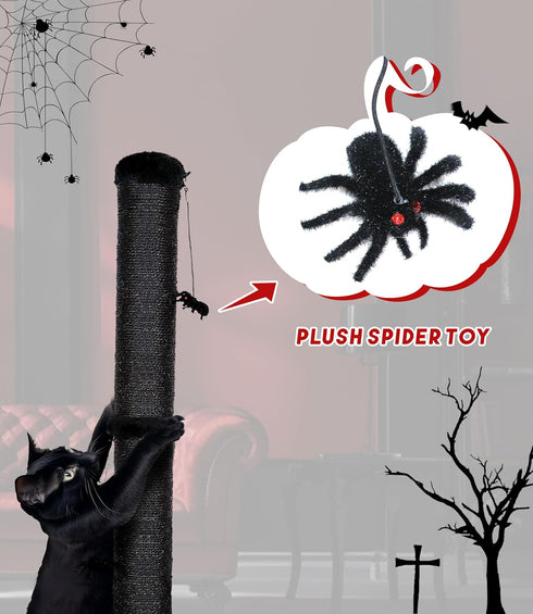 PuzzlePaw Gothic Cat Scratching Post with Spider Dangling Toys for Indoor Cats, Halloween Spooky Cat Scratcher,Activity
