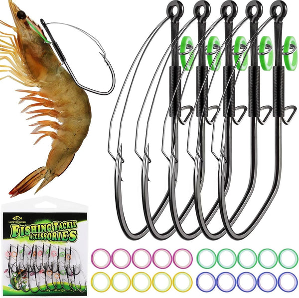 LUCKYFISHING Live Shrimp Hooks Fishing Hooks Saltwater Freshwater 20pcs Professional V Shrimp