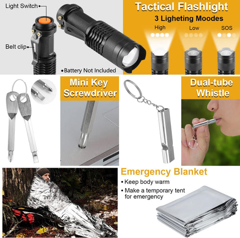 Survival Kit 19 in 1 Emergency Gear and Equipment for Men, Fishing Hunting Birthday Camping Accessories
