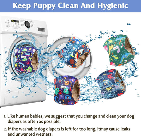 5 Pack Reusable Male Dog Belly Bands - High Absorbency, Small Size, Monster Design