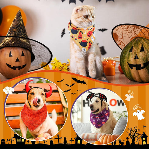 80 Set Silkfly Pieces Halloween Dog Bandanas Bulk for Dogs Bibs Triangle Scarf Dog Kerchief for Small Medium Large Pet