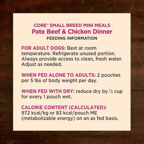 3-Ounce (Pack 12) Wellness CORE Natural Grain Free Small Breed Mini Meals Wet Dog Food, Pate Beef & Chicken Dinner