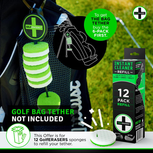 Instant Golf Eraser, Premium Dual-Sided Sponge for Cleaning Golf Clubs, Shoes & Balls, 12 Pack Refill