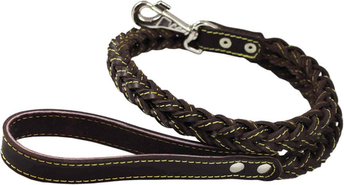 4-Thong Square Fully Braided Genuine Leather Dog Leash, 3.5 ft Length, 1" Wide, Brown for Large to X-Large Dogs