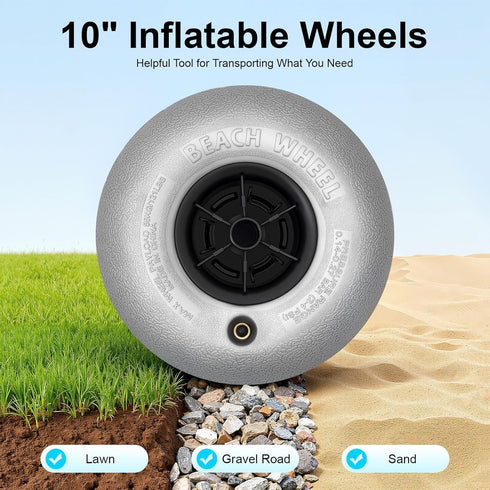 DIITGGE 2-Pack 10 Inch Beach Balloon Wheels, Portable Replacement, Inflatable Dune Tyre for Kayak, Canoe Cart, Rolling