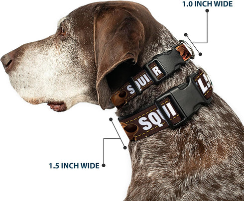 Buckle-Down Plastic Clip Collar - Dug 3-Poses/SQUIRREL! - Brown/Yellow/White, 1" Wide, Fits 9-15" Neck - Small