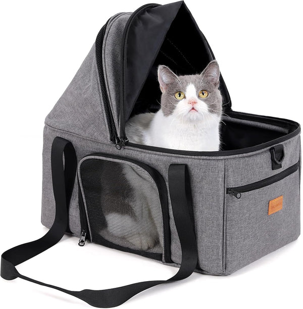 BurgeonNest Top-Expandable Large Cat Carrier, Soft Sided Cat Bag Carrier for Medium