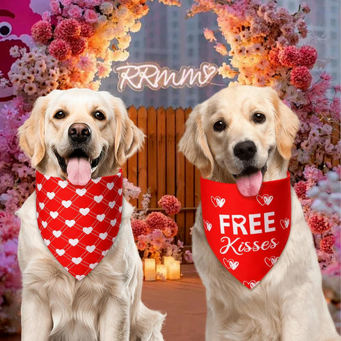 Agroon 3PCS, 6 Dog Valentines Bandana XLarge Pattern Sweetheart Scarf for Boy and Girl, Red Pink Black Triangle