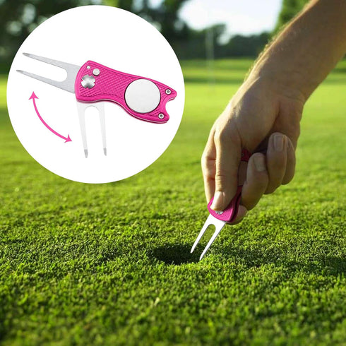 PAGOW Golf Cleaning Kit, Microfiber Towels, Club Groove Cleaner Brush, Foldable Divot Tool, Pink