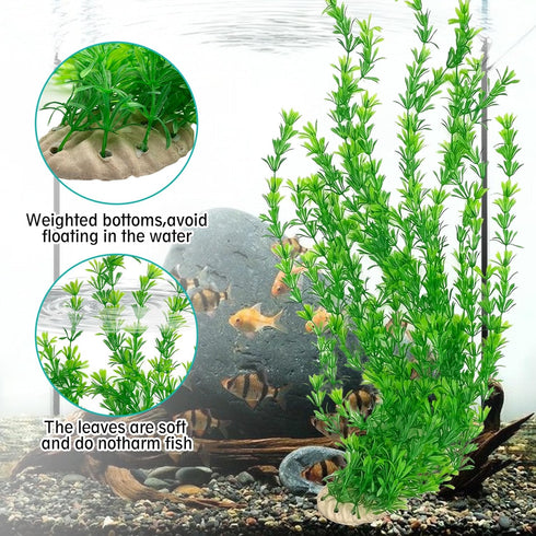 Hamiledyi Aquarium Plastic Plants - Tall 23 Inches Fish Tank Decorations, Artificial Green Water Plants (2 PCS)