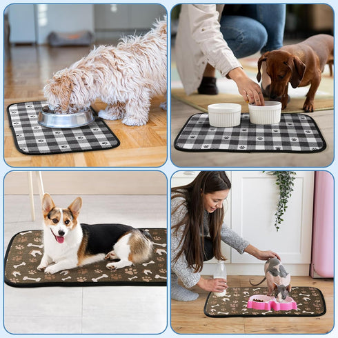 Dog Food Mats, Super Absorbent Non-Slip Bowl Mats, Easy to Wash Machine Washable 14''x24'' (2 Pack)