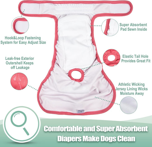 wegreeco Female Dog Diapers, Washable Reusable Pet Puppy Doggie Diapers for Small Medium Large Female Dogs in Heat