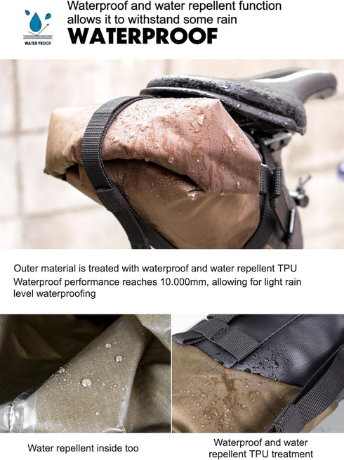 GORIX Bike Saddle Bag, Waterproof Expandable Roll Type 3L Lightweight Cycling Rear Seat Pack