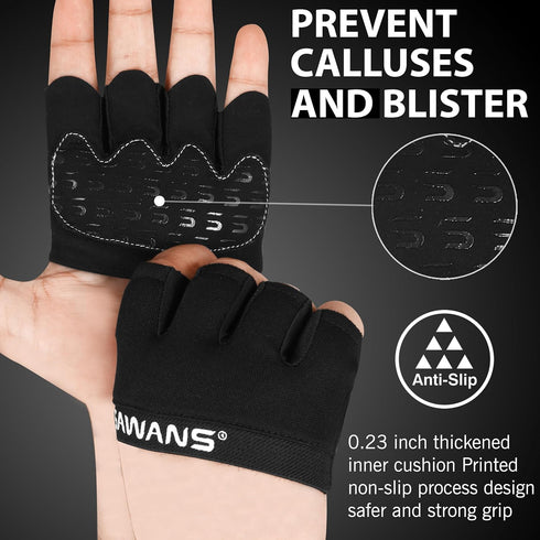 SAWANS Nonslip Workout Gloves for Men & Women, Weightlifting, Gym, Exercise, Fitness, Black, Minimalist, Finger