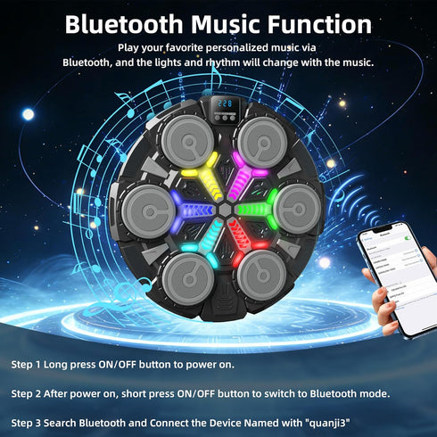 YOULEBITOYS 3 Music Boxing Machine for Kids, Wall Punching Pad with Gloves, Speed Modes, Bluetooth, Smart, Beat Lights