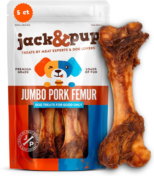 Jack&Pup Jumbo Pork Femur Bones for Dogs Long Lasting (5 Pack) |