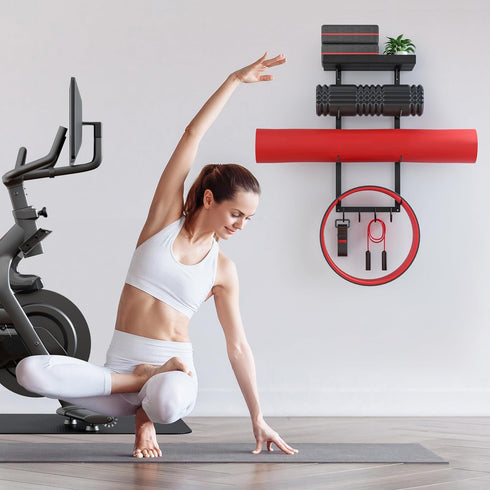 Yoga Mat Holder Wall Mount - Accessory Storage Rack for Home Gym, Floating Shelf for Workout Equipment