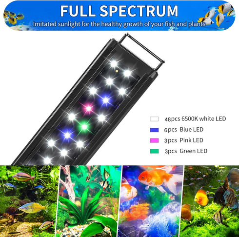 AQUANEAT LED Aquarium Light for 30 to 38 Inch Fish Tank, Auto On Off Timer, Full Spectrum, Adjustable Brightness