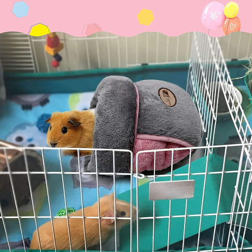 YUEPET Cozy Guinea Pig Bed Cuddle Cave, Warm Fleece Bedding Cushion Nest for Small Animals, Grey