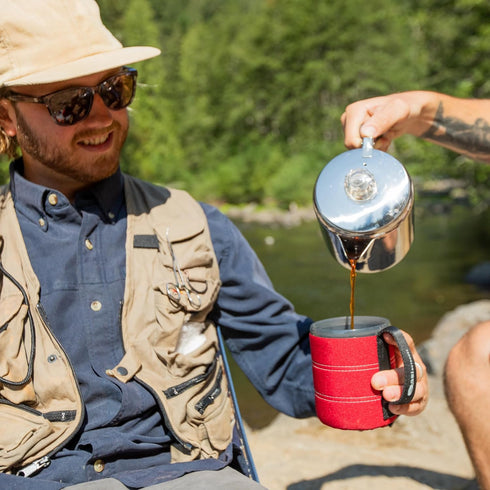 Backpacking, GSI Outdoors Percolator Coffee Pot I Glacier Stainless Steel with Silicone Handle for Camping, Travel, RV