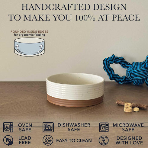 Mora Ceramic Pet Bowl Medium - 28oz Food/Water Dish for Large Puppies, Cats, Medium Dogs - Vanilla Basic Bowls
